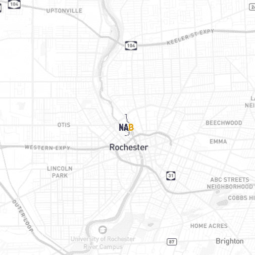 A map with a marker at the North American Breweries Corporate Headquarters